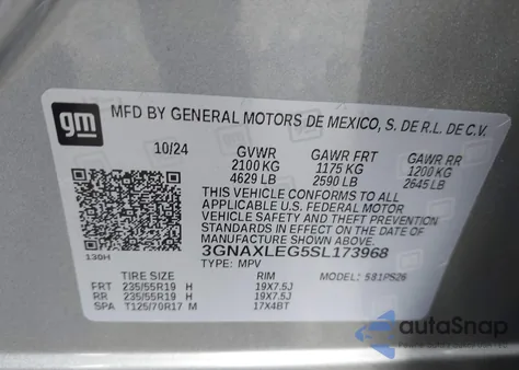 2025 Chevrolet Equinox Fwd Rs from USA, damaged, VIN 3GNAXLEG5SL173968
